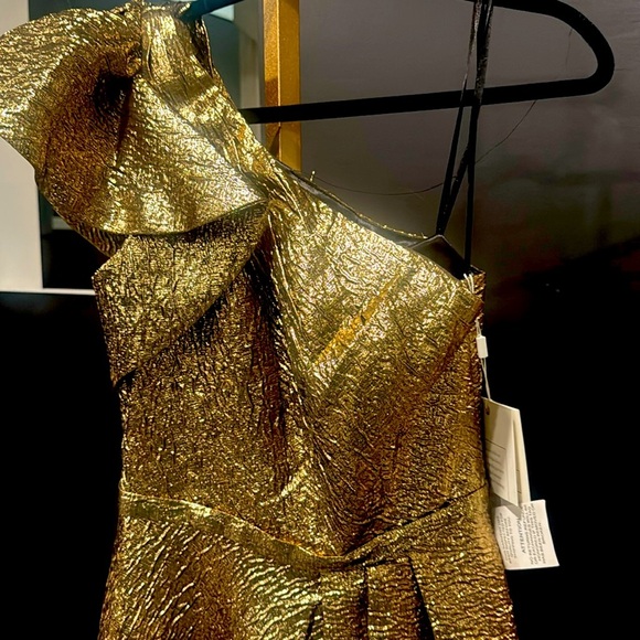 MAC DUGGAL 67297 ONE SHOULDER METALLIC ANTIQUE BRONZE BALL-GOWN sz 6 - Picture 2 of 12